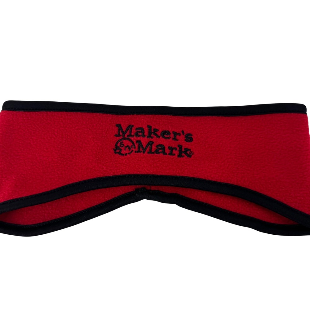 Makers Mark Red Fleece Ear Warmer Headband Black Trim Embroidered‎ Logo